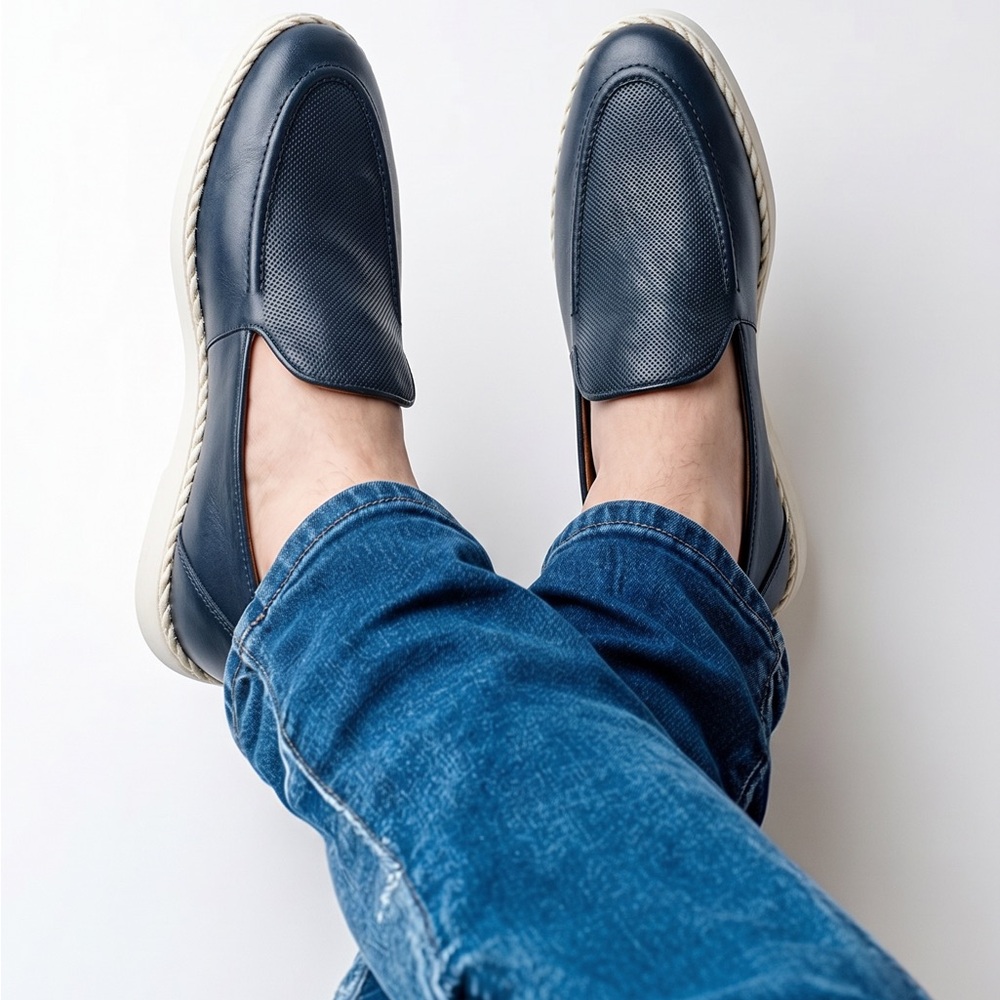 Alberto Ciccioli Men's Navy Leather Slip-On Comfort Loafer